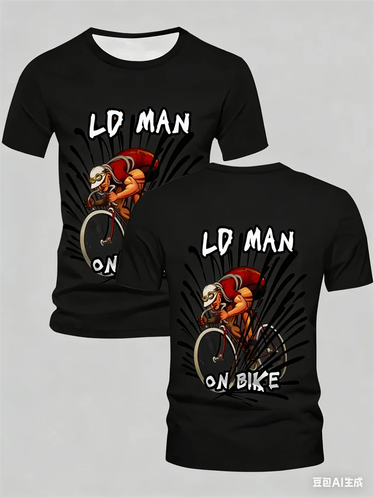 

Summer T-shirt For Men 3D Bicycle Pattern Crew Neck Short Sleeve Tees Cycling Enthusiast Sports Breathable Unisex Clothing Tops