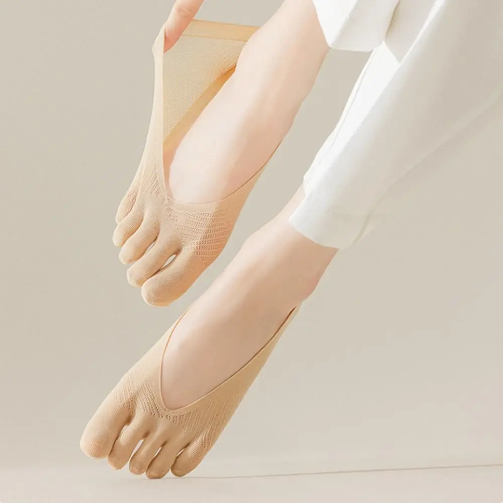 

5Pairs Ultra-thin Five Finger Boat Socks Anti-slip Hosiery Split Toe Socks Invisible Shallow Mouth Mesh Shallow Socks Summer