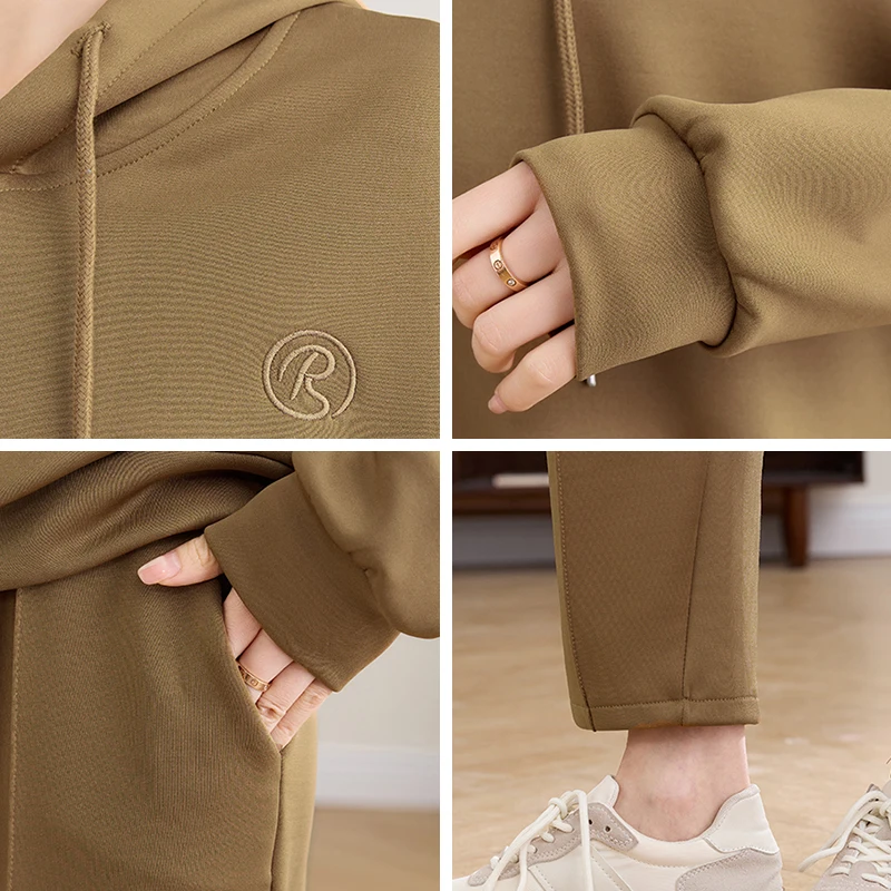 Monochrome Letter Hooded Tracksuit for Women Loose 2-Piece Set Casual Pants Suit Female Fashion High Quality Autumn
