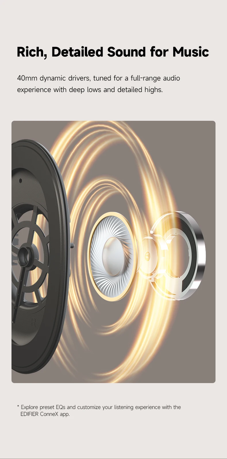 EDIFIER K750W Kabelloses Headset mit Mikrofon, 40-mm-Treibern, 33 Std. Sprechzeit, 55 Std. Wiedergabezeit, Bluetooth-Multipoint-Verbindung, Geräuschunterdrückung – Detail 4