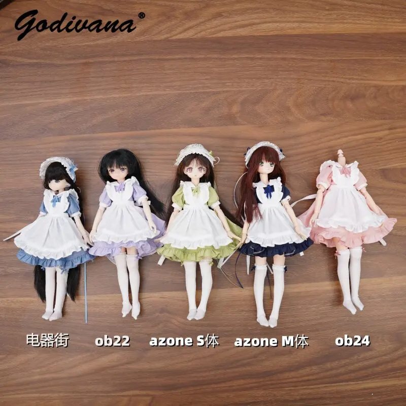 Blythe Ob22 Ob24 Electric Town Azone S Maid Short Sleeve Ruffle Hem Dress with White Lace Apron and Socks Headband Lolita Set