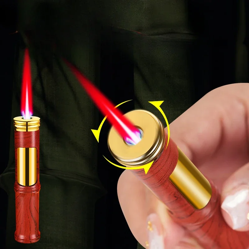 Decompression Round Bamboo Metal Windproof Red Flame Lighter Creative Gift Cigarette Lighter
