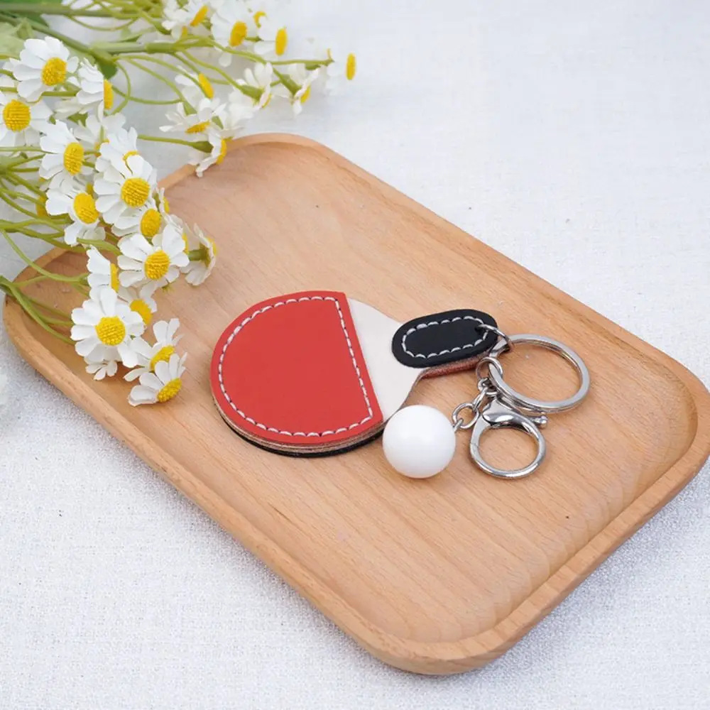 Leather Ping Pong Racket Pendants Anti-lost Hand-sewn DIY Ping Pong Keyrings Ins Girl Heart Sports Fans Key Ring