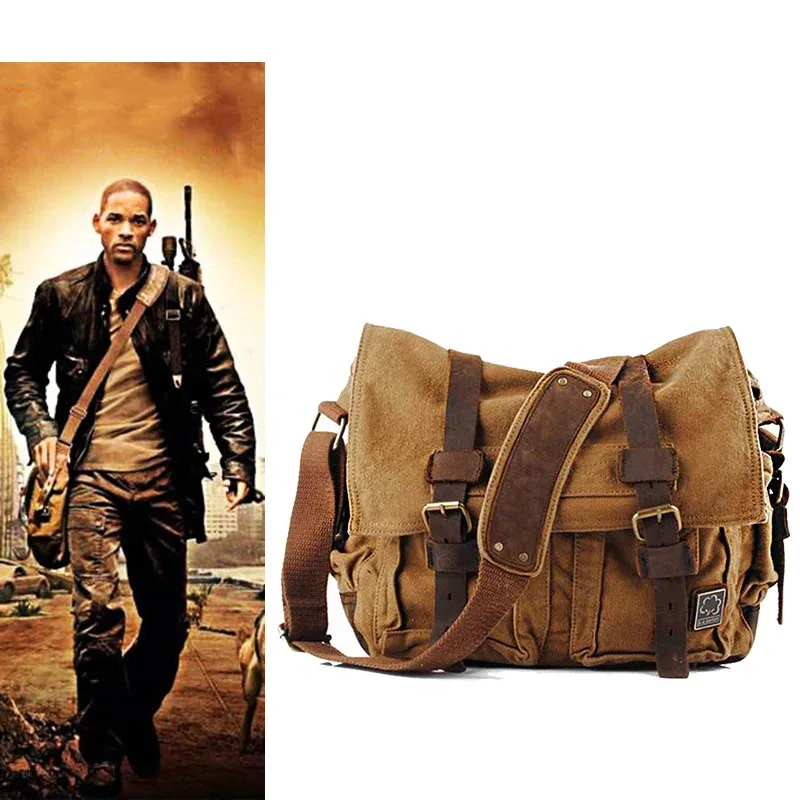 2021 Fashion Vintage Leather Canvas Women's Men's Messenger Bag Cotton Canvas Crossbody Bag Men Shoulder Bag Sling Casual Bag