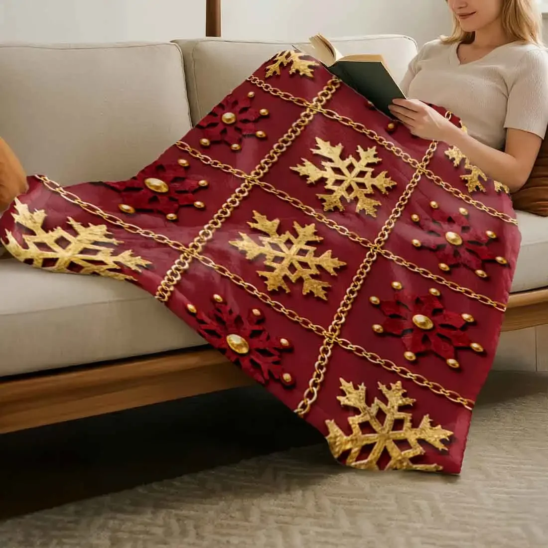 

Christmas Snowflake Plaid Throw Blankets Warm Soft Plush Knee Blanket For Winter Office Bedroom Sofa Travel Gifts Home Decor