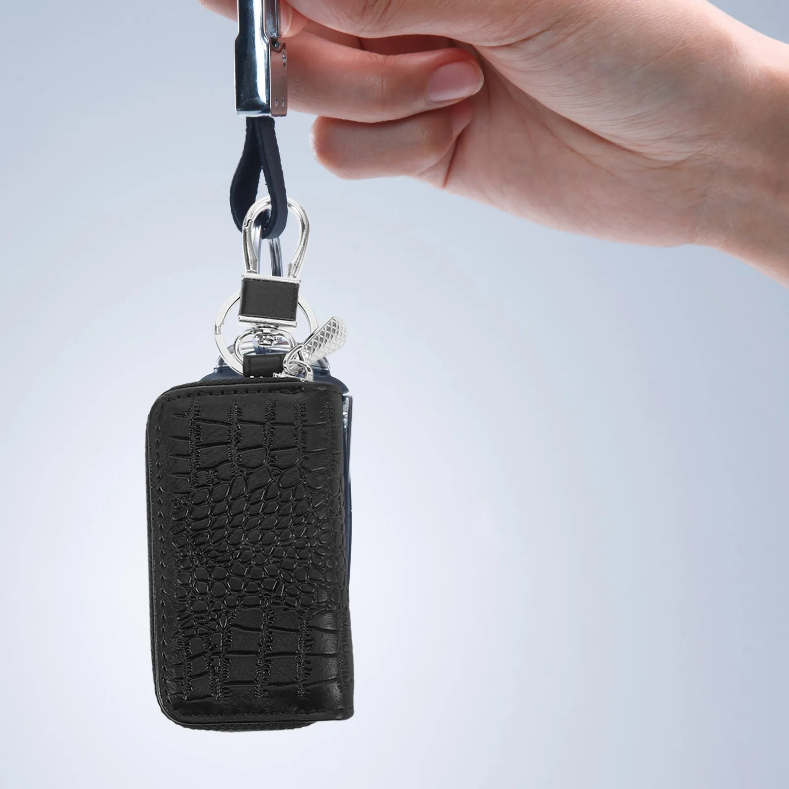 Crocodile Grain Car Key Case Elegant Unique Surface Pattern Heavy Duty Zipper Protection Universal Compatibility for