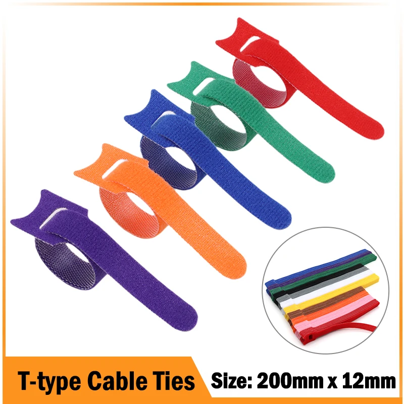 200mm Nylon Reusable Fastening Cable Ties Adjustable Cord Ties Cable Management Straps Hook and Loop Cord Organizer Wire Tie DIY