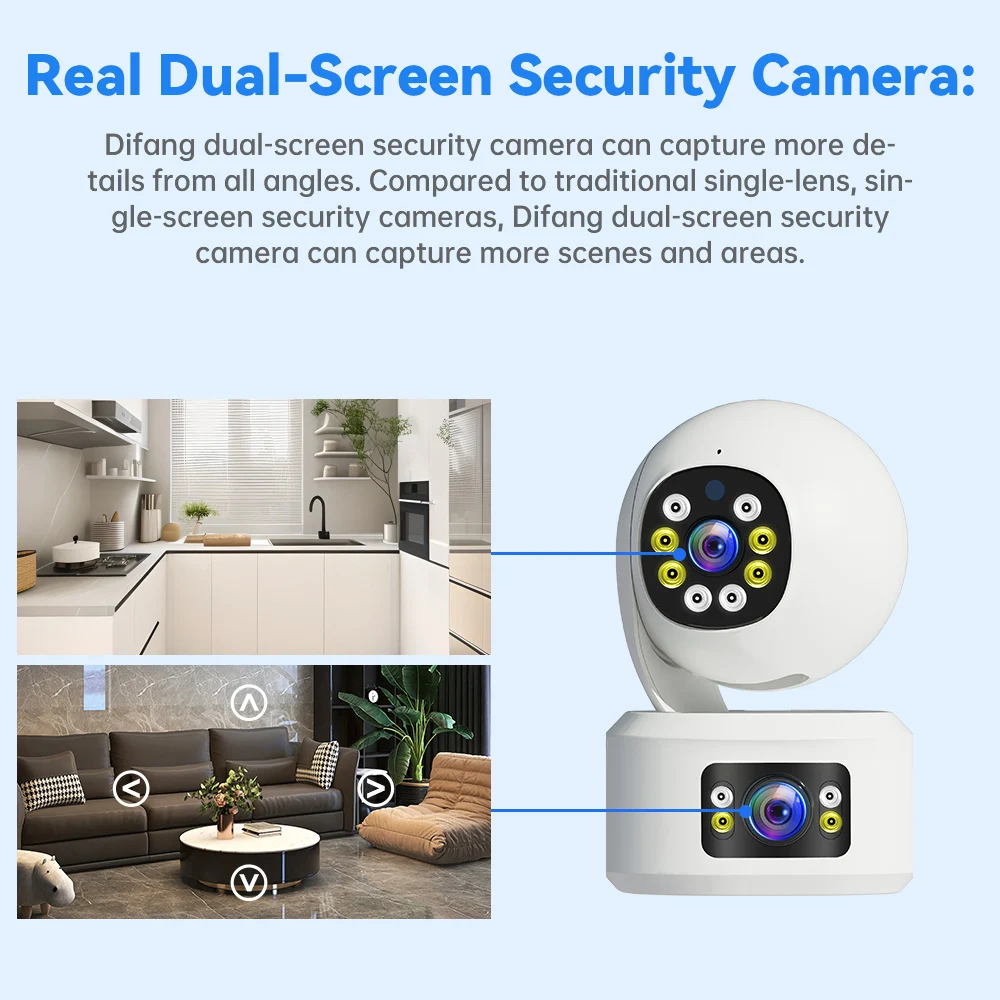Difang 4MP Dual Lens Yoosee WiFi Telecamera di sicurezza Rilevazione movimento interno Conversazione bidirezionale, Visione notturna a colori 360 °   Telecamera wireless PTZ