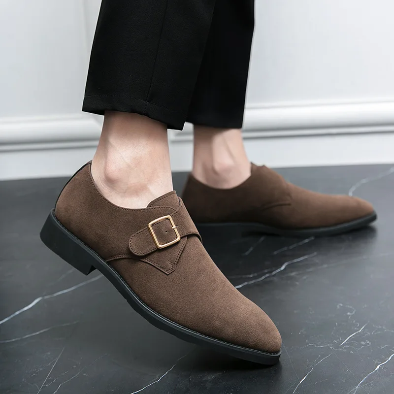 

Four Seasons Low-top Single Shoes Men's Handmade Suede Leather Office Formal Dress Pointed Casual Men Shoes Brown Size 38-46