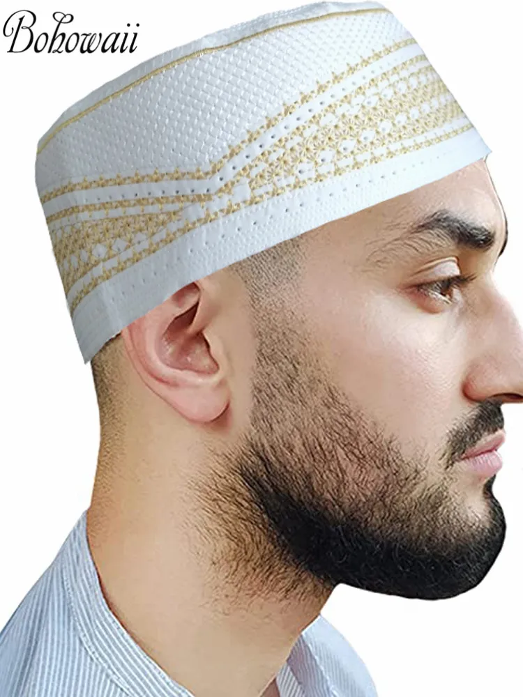 BOHOWAII Prayer Hats Ropa Hombre Chapeau Musulman Homme Embroidered Kufi Hat Kippah Jewish Saudi Islam Muslim Caps for Men