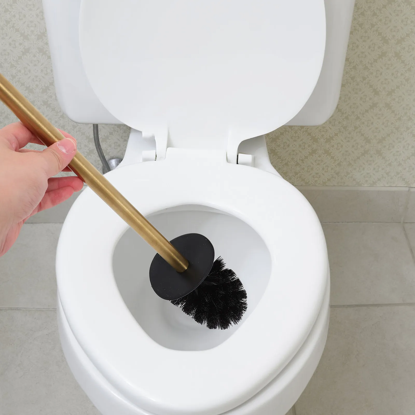 

1Set Stainless Steel Toilet Brush and Holder Set Gold Finish Wall Mountable Floor Standing Modern Bathroom Cleaning Tool Toilet