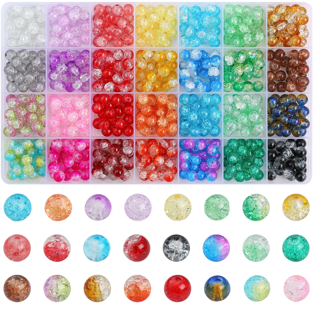1Set/Bag 28 Grid Crackle Glass Beads Set Box 8mm Unique Loose Beads Handmade DIY Jewelry Bracelet Earrings Accessories Material