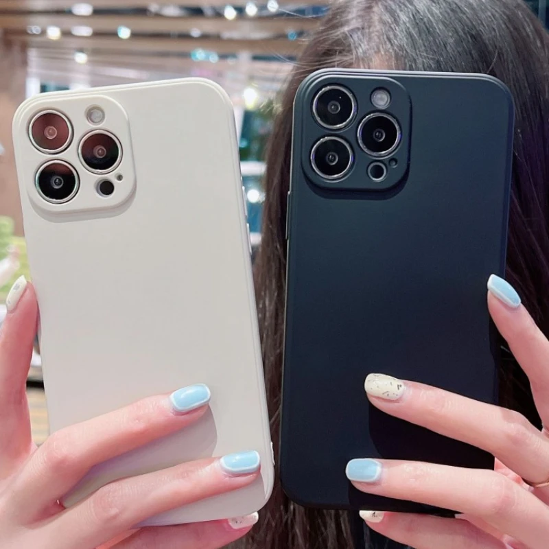 Flüssige Silikon Softcase für iPhone 11 12 13 14 Pro Max 13 Mini 14 plus kontrahierte reine Farbe stoß feste hintere Abdeckung Stoßstange – Detail 12