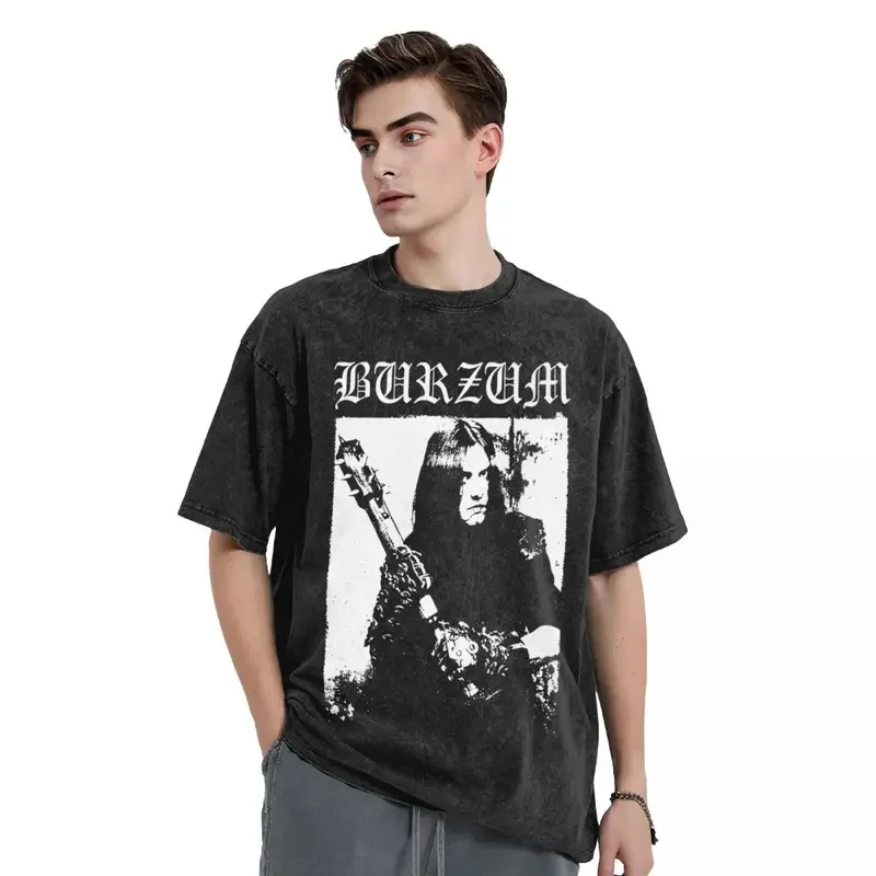 Washed T Shirts Burzum Hip Hop Vintage T-Shirt Oversize Streetwear Cotton Summer Tops Tees for Men Women