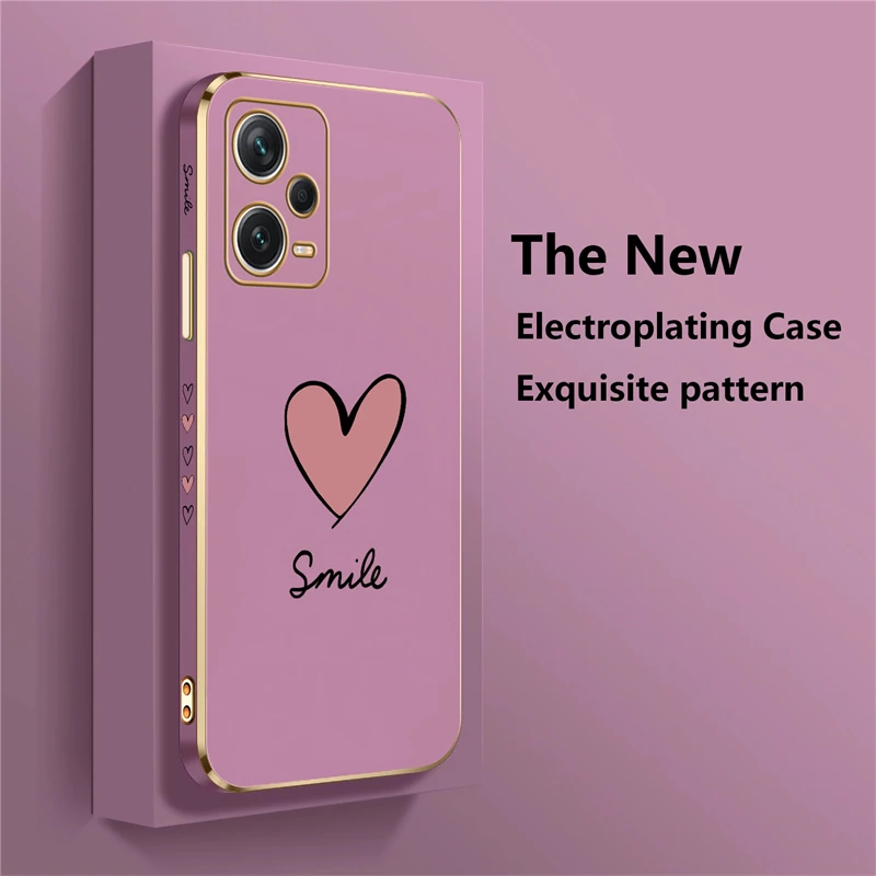 Luxury Plating Silicone Case For Xiaomi Redmi Note 12 11 10 9S 8 7 9T 4 Pro MAX Soft Love Heart Shockproof Cover Coque