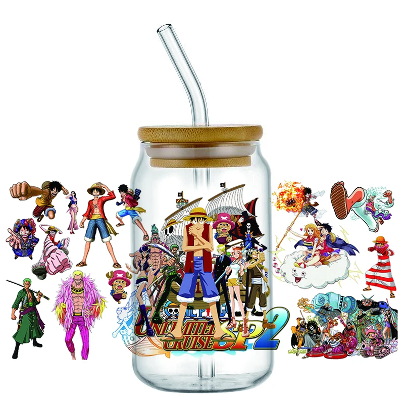 Minoso New Design Pirate Anime UV DTF Decal Cartoon Wrap For 16oz Libbey Glass Can Cup Coffee Wholesale Car Sticker