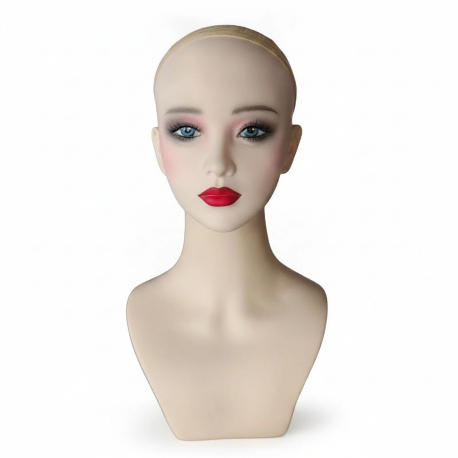 PVC Mannequin Bust Light Skin Tone Female Mannequin Head Bust for Salon Owners, Shop Displays, Product Photography