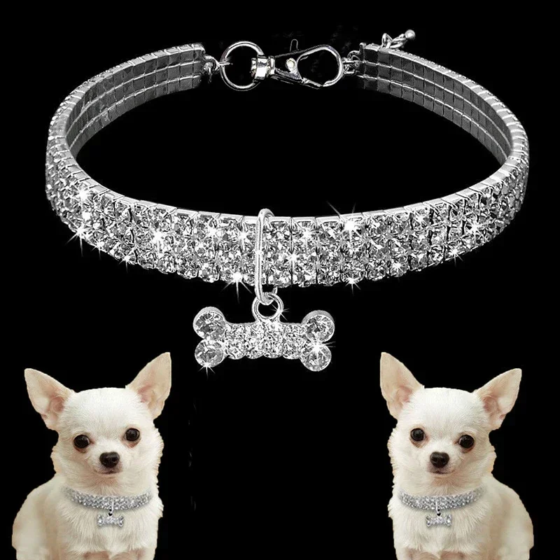 Dog Collar Rhinestone Jewelry Chihuahua Crystal Jewelry Adjustable Pet Collars for Small Medium Dogs Accessories