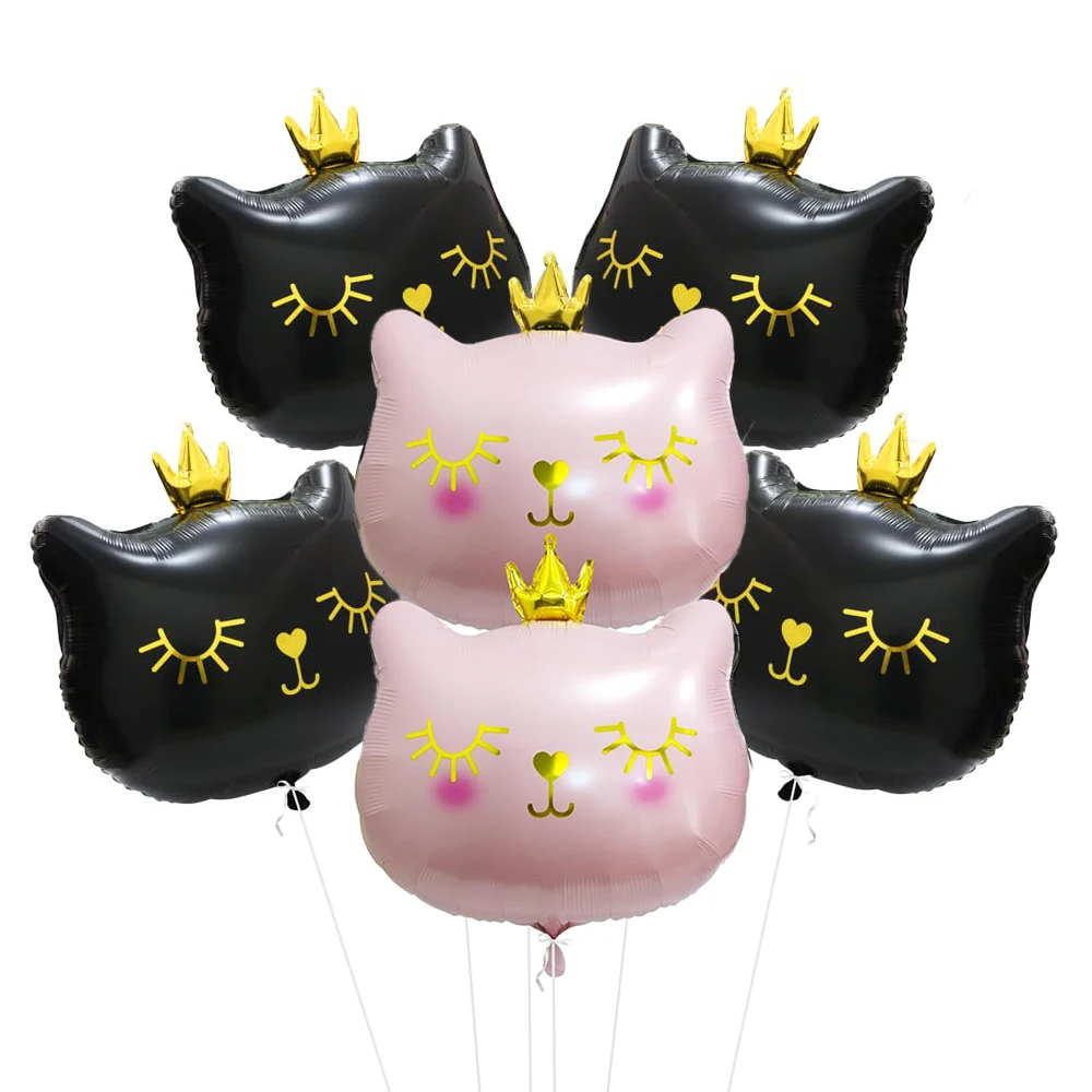 2/4 Stück Rosa Kronen-Katzen-Folienballon Niedlicher Cartoon Schwarzer Miau Haustier-Ballon Katzen-Tier-Party Geburtstagsdekoration Baby-Shower-Zubehör – Detail 2