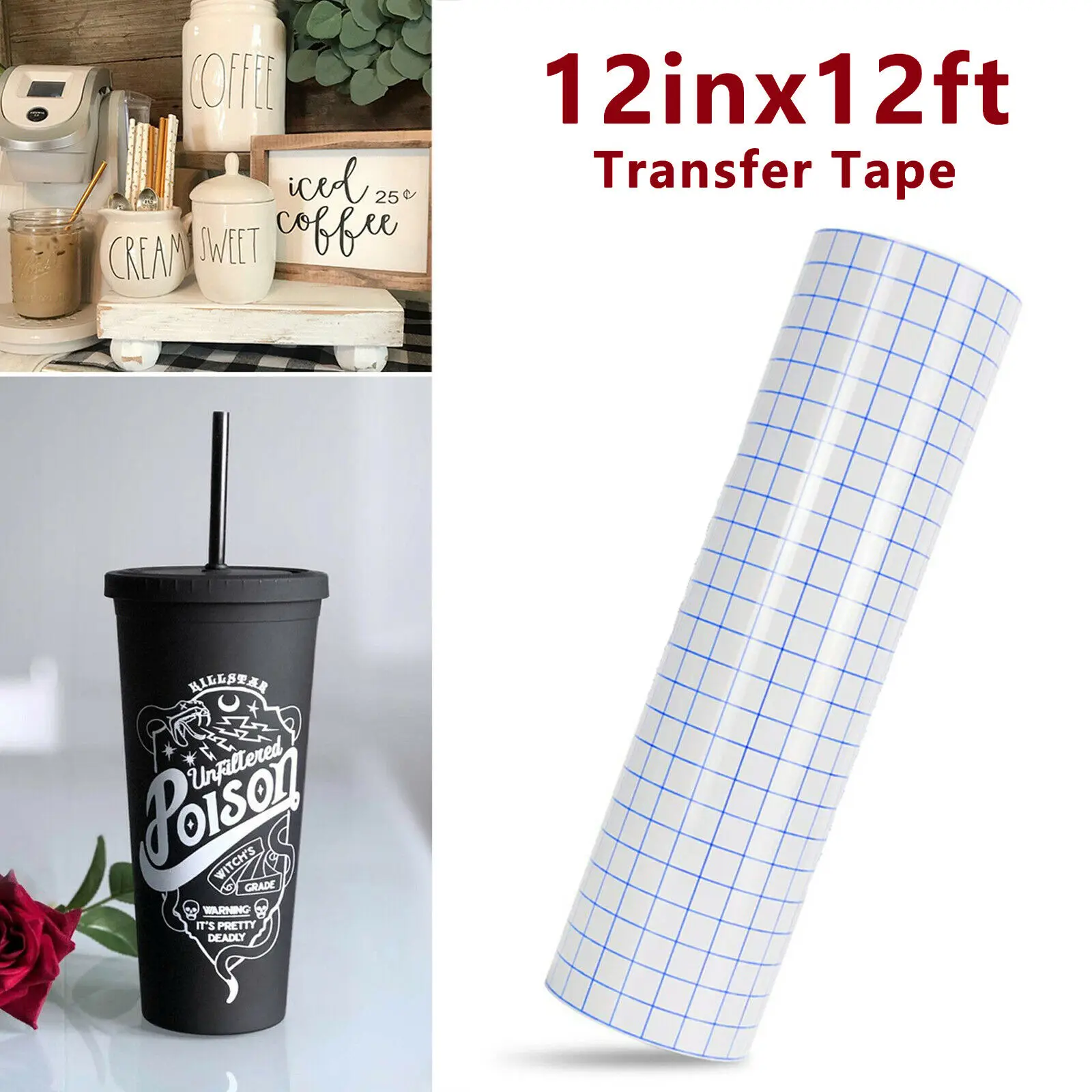 HTVRONT Multi Size Transfer Tape Blue Red Alignment Grid Application Paper for Wall Glass Car Art Adhesive Vinyls DIY Cricut