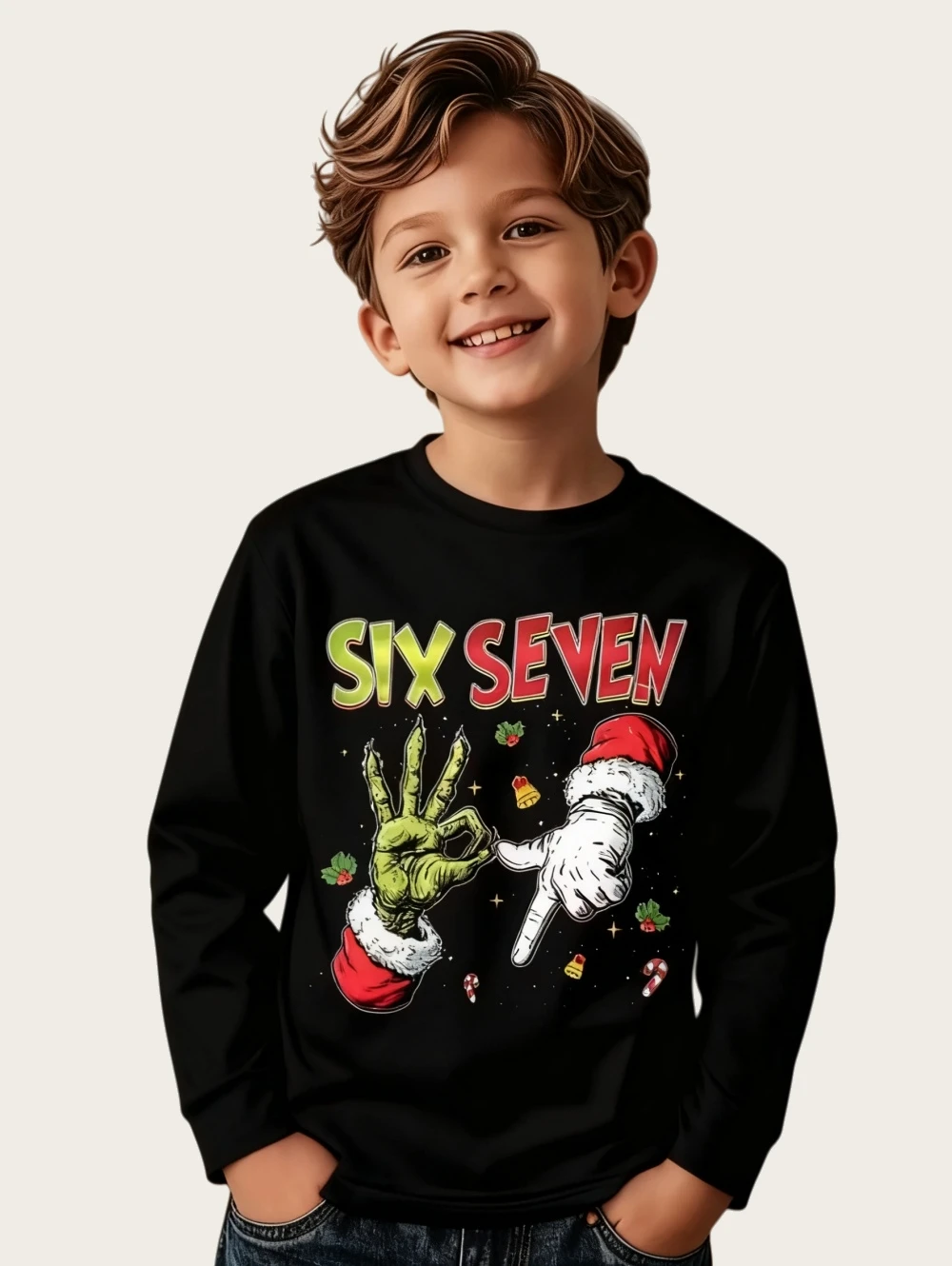 مضحك ستة سبعة 6 7 ميمي تي شيرت للأطفال الفكاهة الفوضى Y2k لعبة قائلا المحملة هدية الكريسماس الأولاد كم طويل قمة الموضة الملابس
