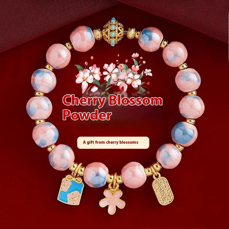 Cherry Blossoms Pink Incense Ash Beads Glass Bracelet Transport Ceramic Love Luck Bracelet Female Birthday Gift