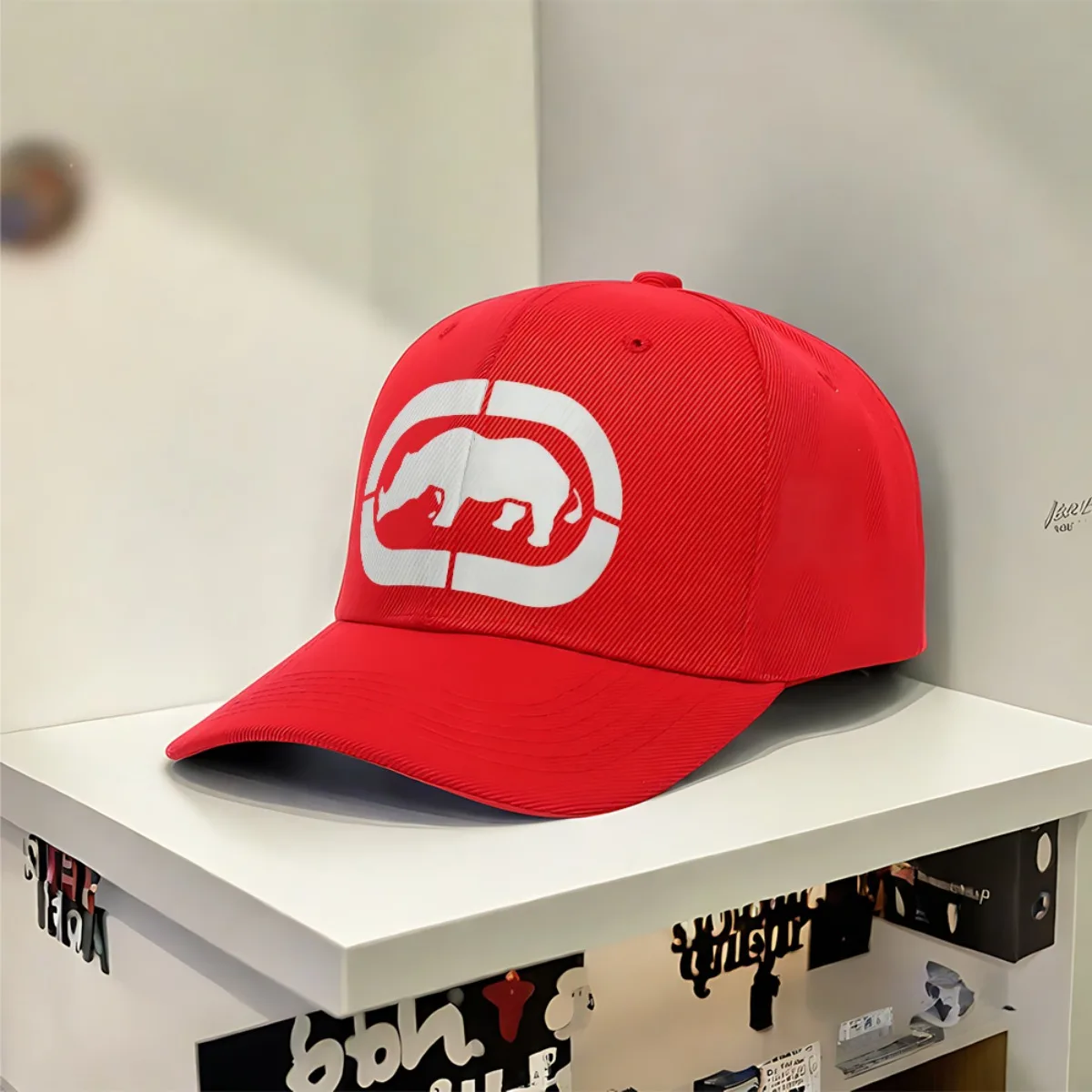 [1шт ECKO UNLTD. Бейсболка] ECKO UNLTD. 1 шт. Винтажная бейсболка — регулируемая шляпа дальнобойщика, полиэстер, черно-белый дизайн,