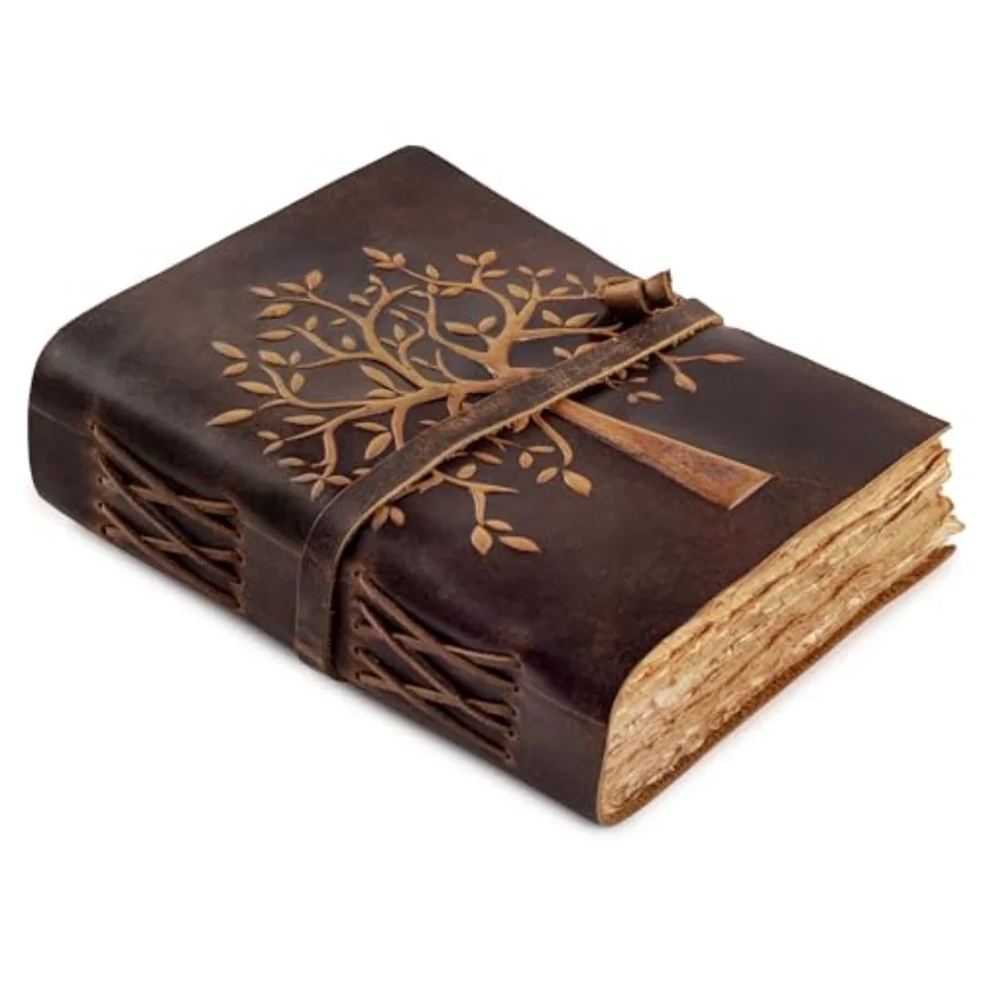 

Tree of Life Journal - - Rustic - 200 Antique Deckle Edge Handmade Paper Book of Shadows - Leather Bound Journal for Women and