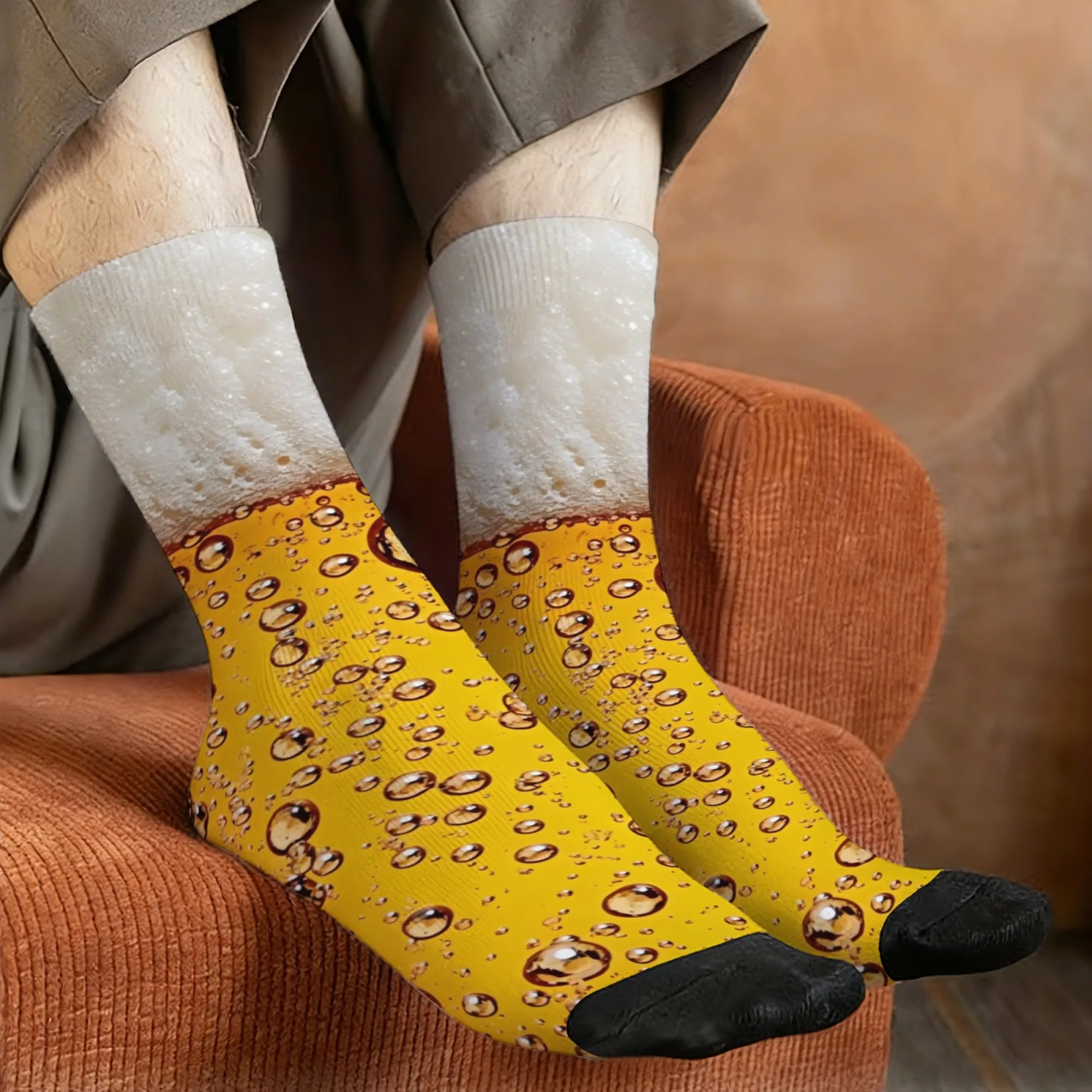 Fun Beer Foam Socks Non-slip Breathable Elastic Men's Socks Basketball Skateboarding Running Funny Hip-hop Fashion Sports Socks