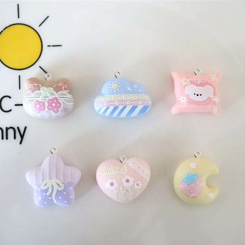 10Pcs Kawaii Planar Resin Small Pendants Bear Cloud Moon Heart Hook For DIY Keychain Earring Jewelry Making Craft Accessories