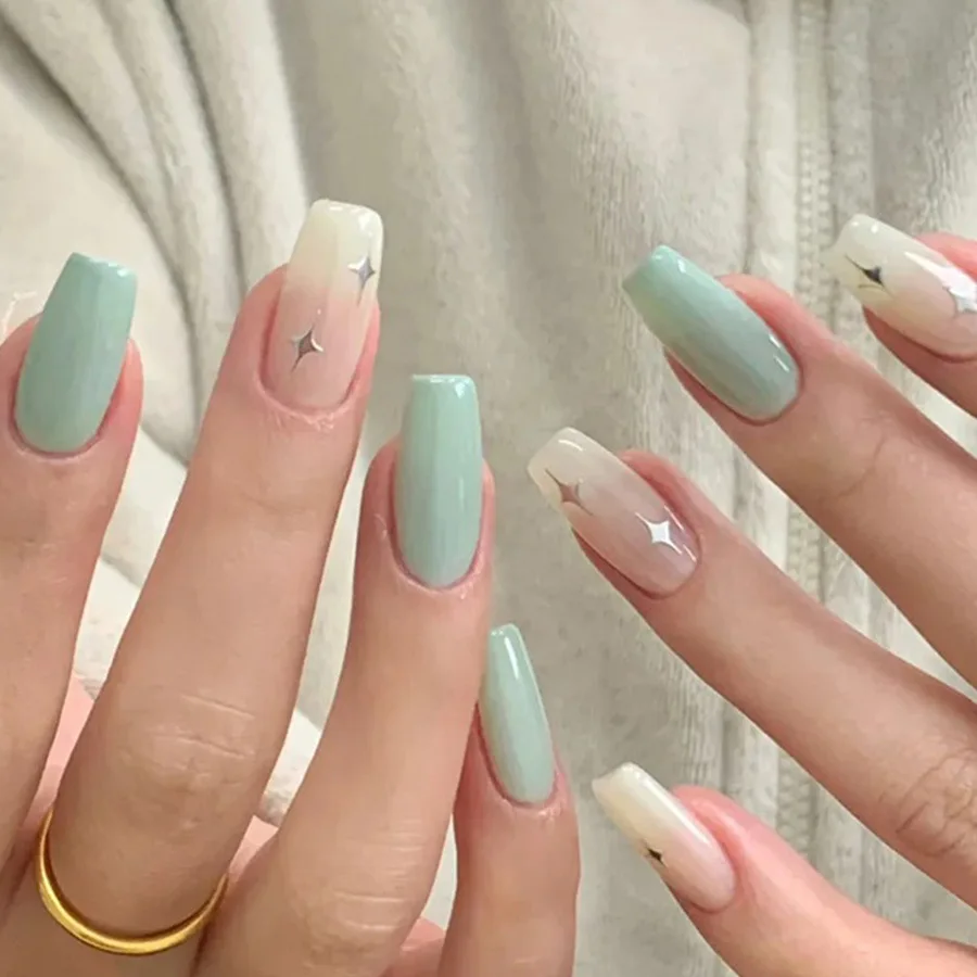 24枚入りグリッターキャットアイプレスオンネイル、スイートグロッシーピンクフレンチフェイクネイル、女の子女性用アクリルウェアラブルピュアつけ爪ツール