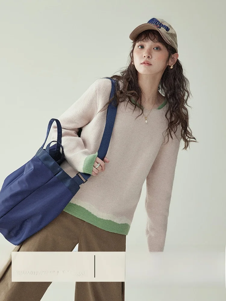 

AMUU оригинальный сладкий цвет Blo круглый свободный вязаный свитер женская осенне-зимняя верхняя одежда дизайн Sense трикотаж топ