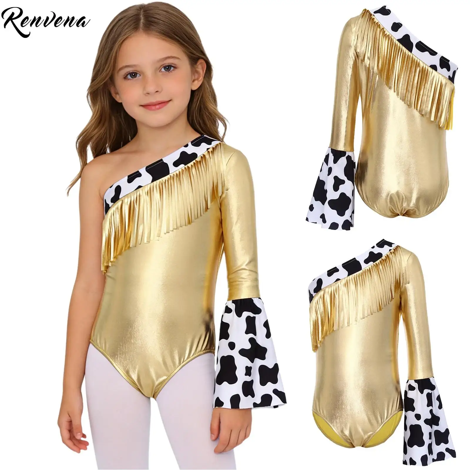 

Детский костюм пастушки в стиле вестерн для девочек, боди для косплея, короткий комбинезон с рукавами с бахромой и металлическими лоскутными деталями