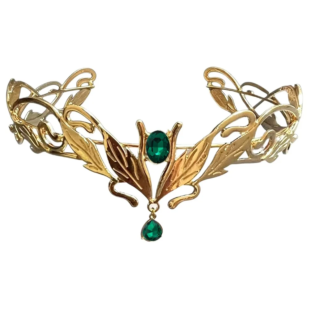 

Vintage King Round Elves Crown Baroque Forehead Princess Diadems Luxury Punk Alloy Rhinestone Headdress Photography Props