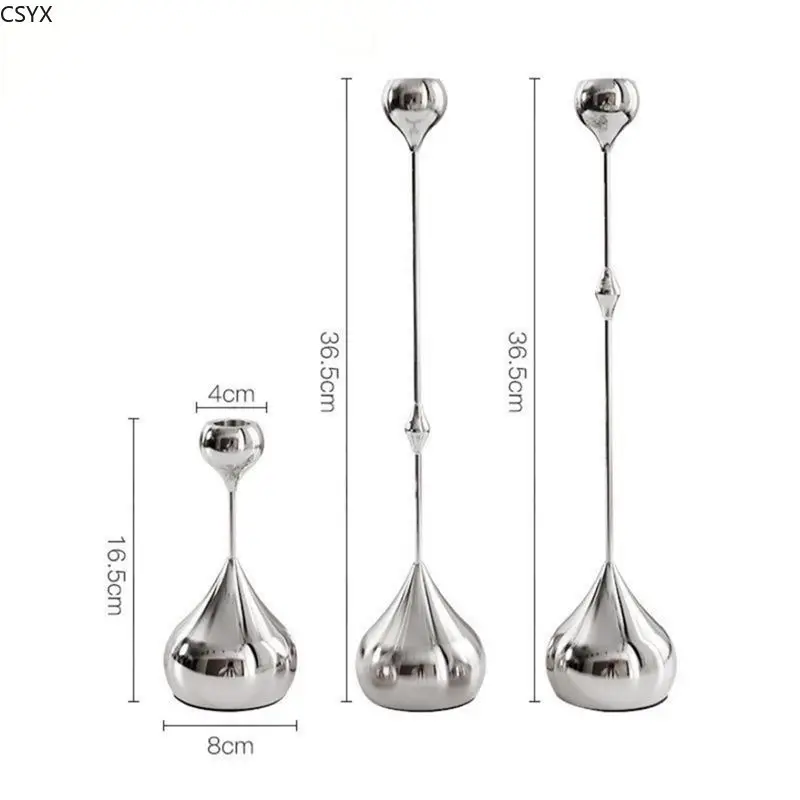 Metal Candle Holder Silver, Romantic Art Table Decoration For Home Dining, Wedding Photography Props Candlessticks