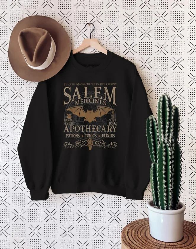 Salem Apothecary Halloween Sweatshirt Retro Style Crewneck sweatshirt Cotton Aesthetic fashion unisex Long Sleeve sweatshirt