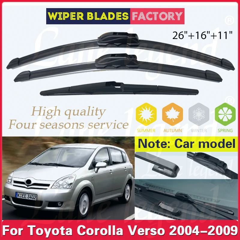 For Toyota Corolla Verso AR10 2004 - 2009 Front Rear Wiper Blade Windscreen Windshield Rain Brush Car Accessories 26