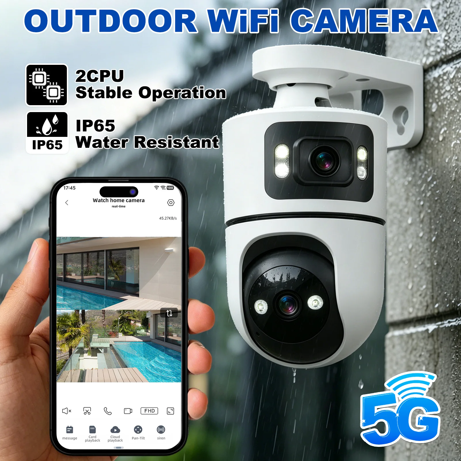 1pc High-Quality 1080P Dual-Lens Wireless Security Surveillance Camera, Rotatable Outdoor Home Surveillance Camera, 2.4G WiFi Ca