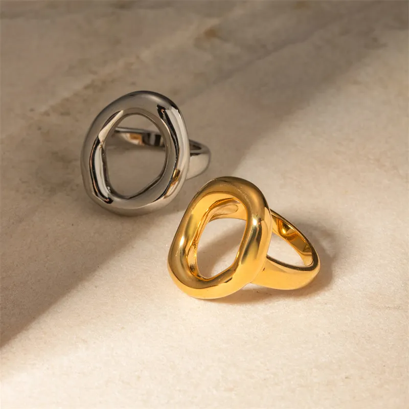 Stainless Steel Chunky Rings For Women Gold Color Waterproof Women's Hyperbole Large Ring Simple Geometric Aesthetic Female Ring