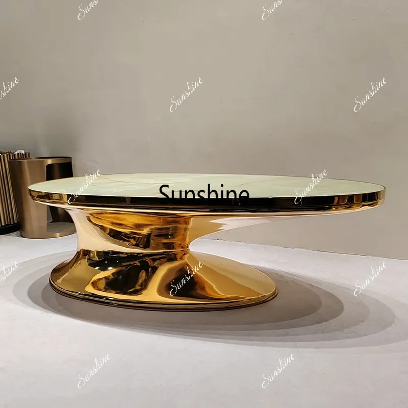 Living room household oval fiberglass creative small apartment stainless steel tea table