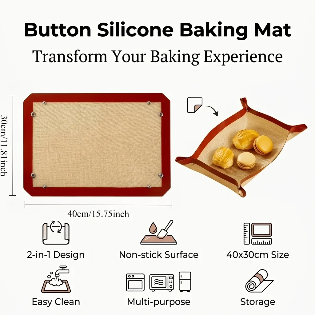 1pcs 1 button style baking pad, heat-resistant baking pad, reusable baking and breadboard liner - non stick and easy to clean