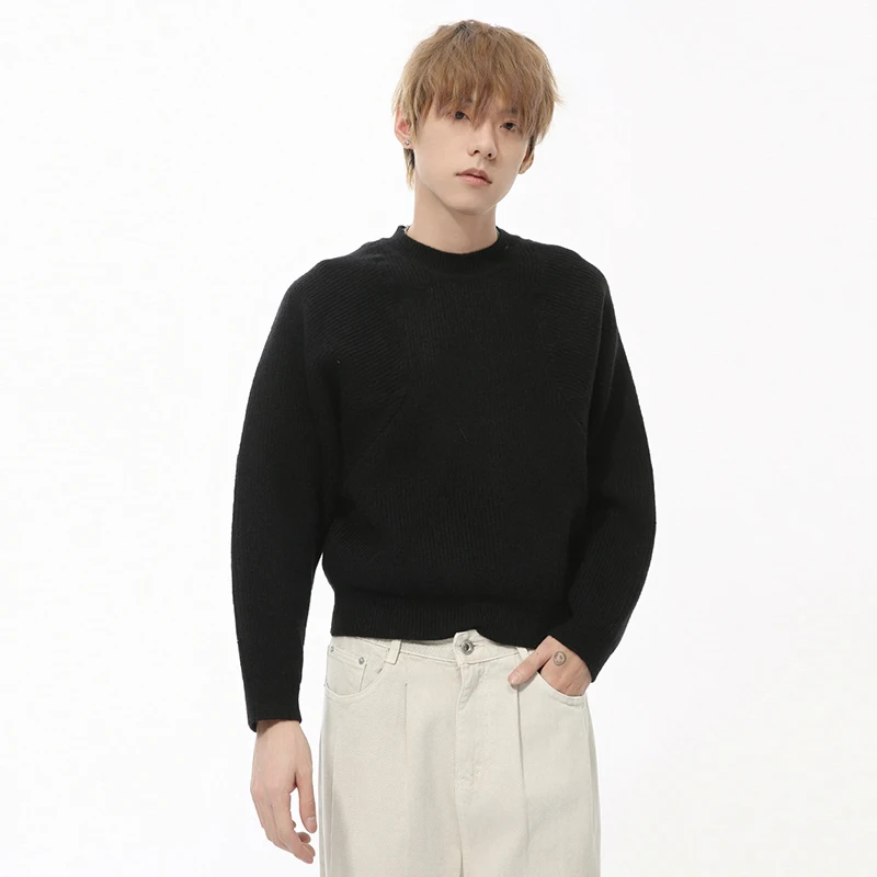 IEFB Simple Men\'s Sweaters Round Collar Knitting Casual Solid Color Silhouette Vintage Pullover Male Short Tops Autumn 9C8670