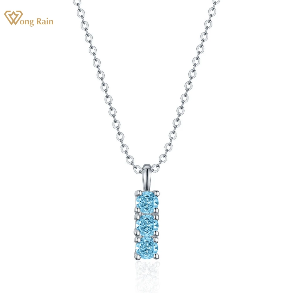 

Wong Rain 925 Sterling Silver VVS1 3EX D Color 5 MM Real Moissanite Diamonds Aquamarine Sapphire Gems Pendant Necklace Jewelry