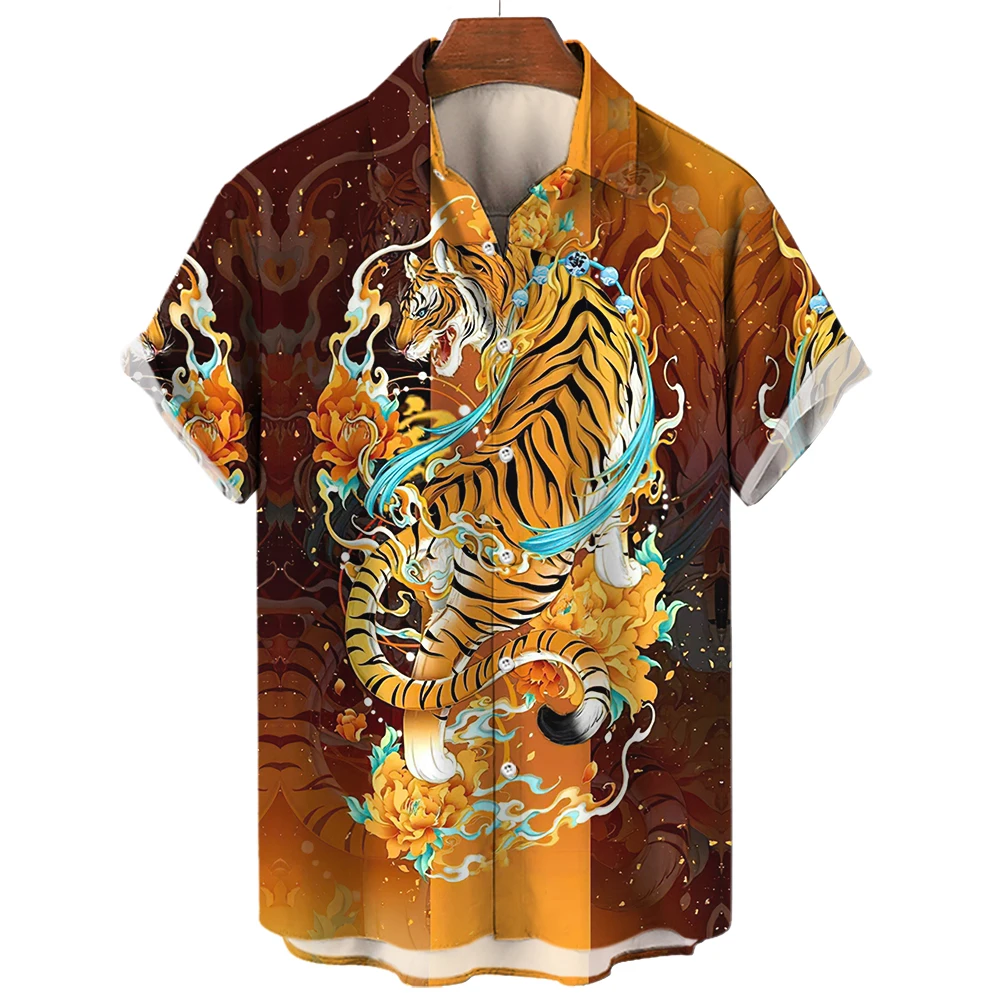 2026 Hawaiian Men's Oversized Casual Shirt 3d Print Dragon and Tiger Luxury Streetwear Clothes for Short Sleeve Lapel Vintage