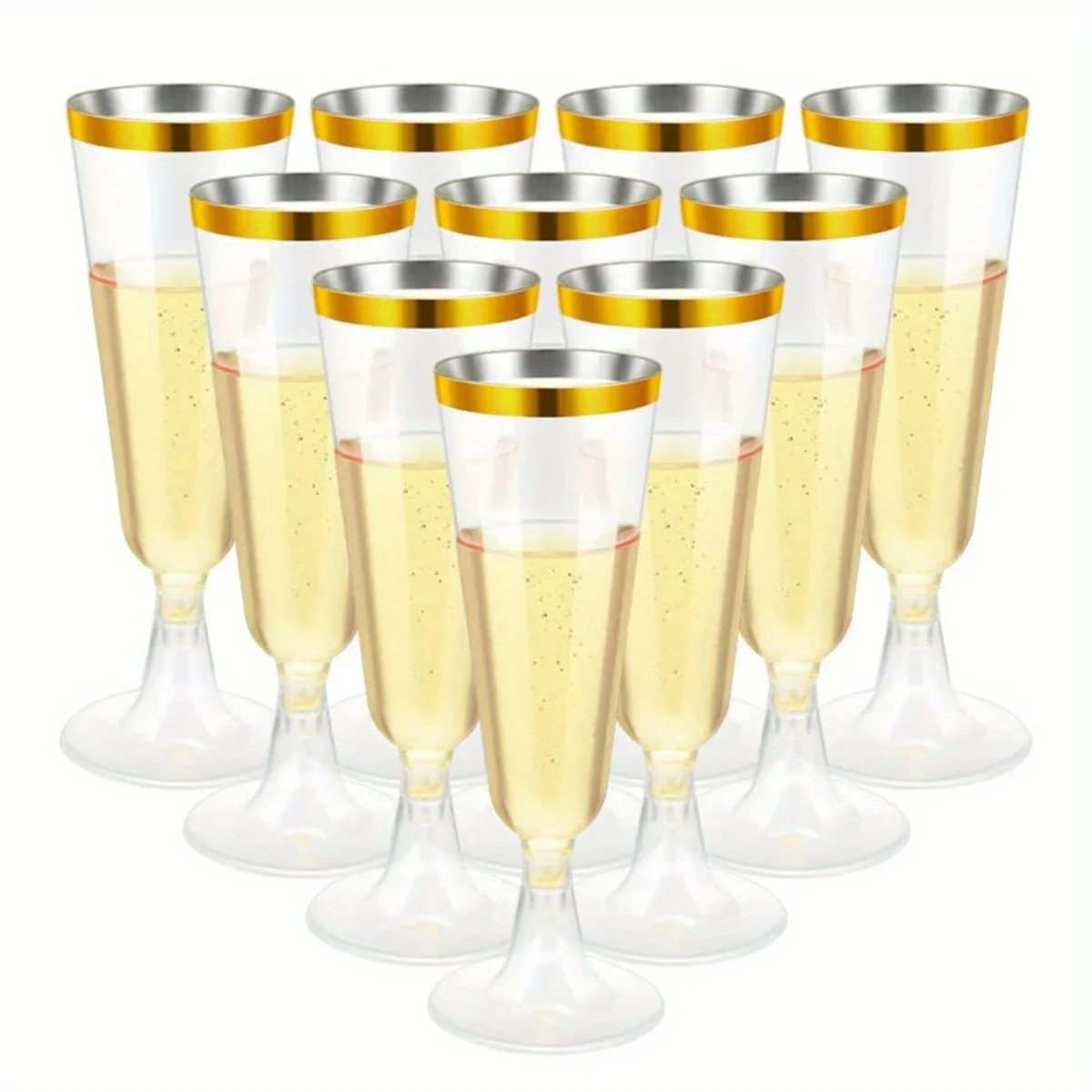 10pcs Gold Plastic Champagne Glasses -5 Ounces Suitable for Parties, Weddings, and New Years