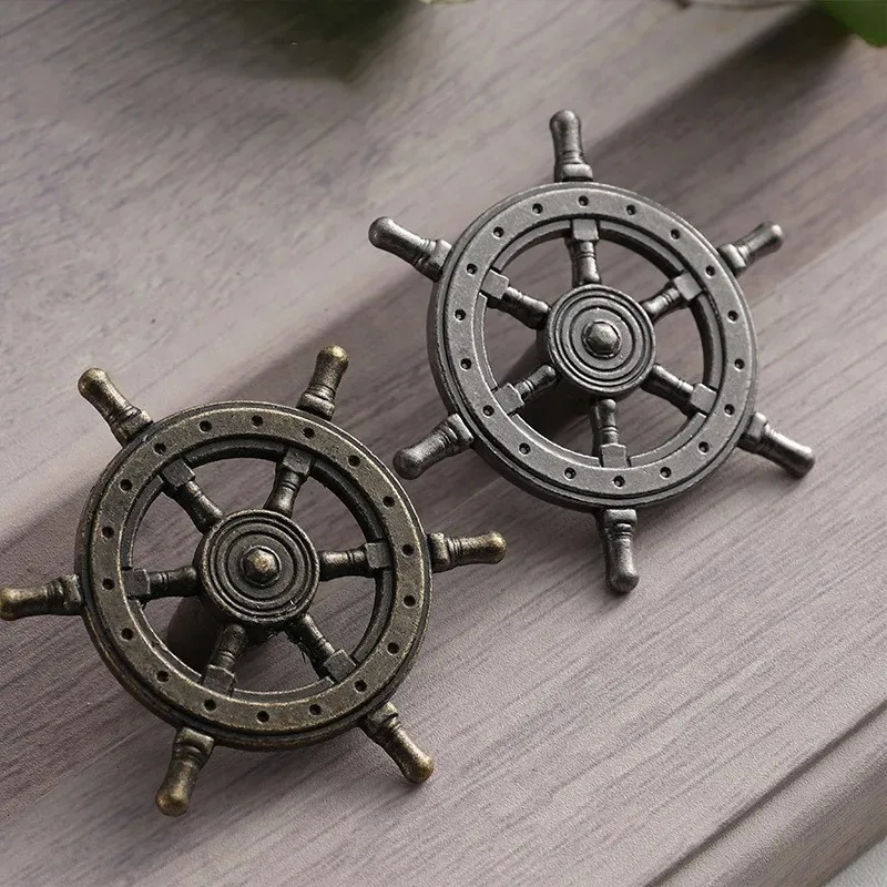 

2PCS Antique Creative Single Hole Knob Captain Rudder Steering Wheel Handles Kitchen Closet Door Pull Handle