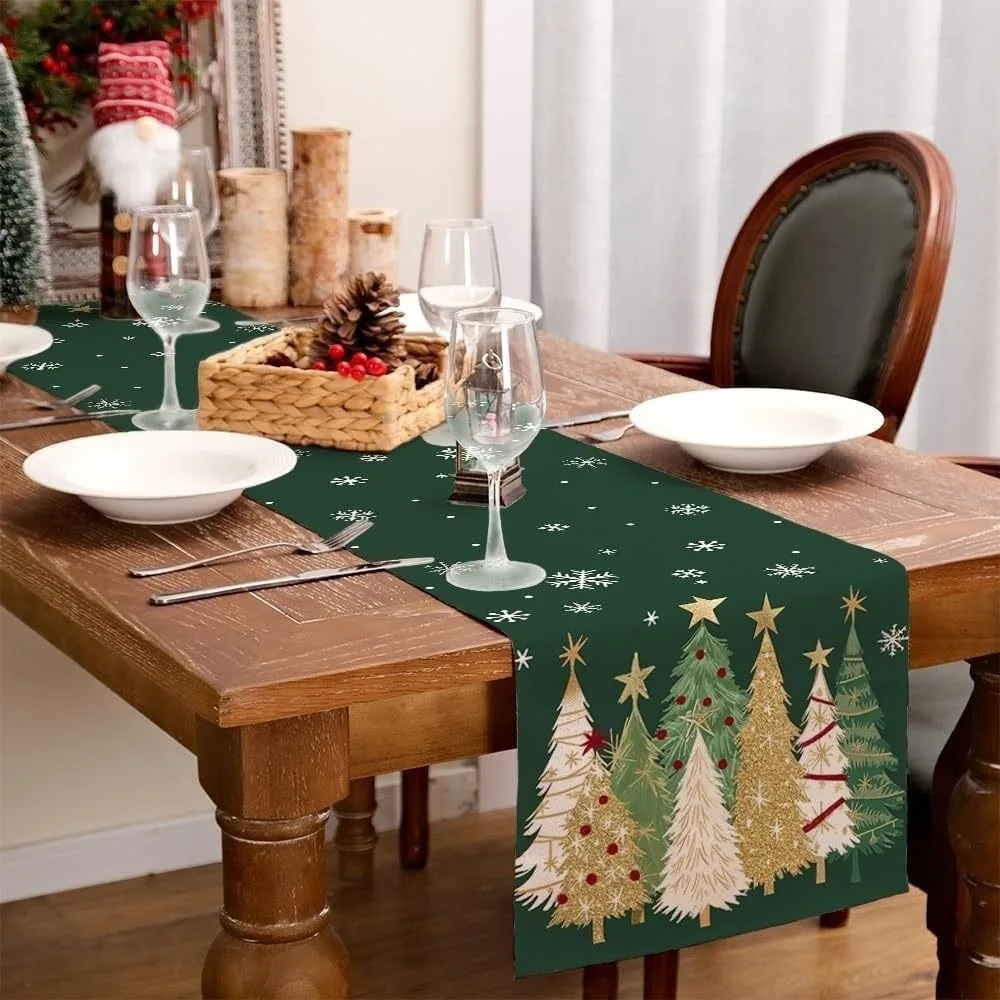 Gift Christmas Tree Christmas Table Runner Desk Decor Snowflake Christmas Table Flag Cloth Rectangular Xmas Tablecloth Christmas