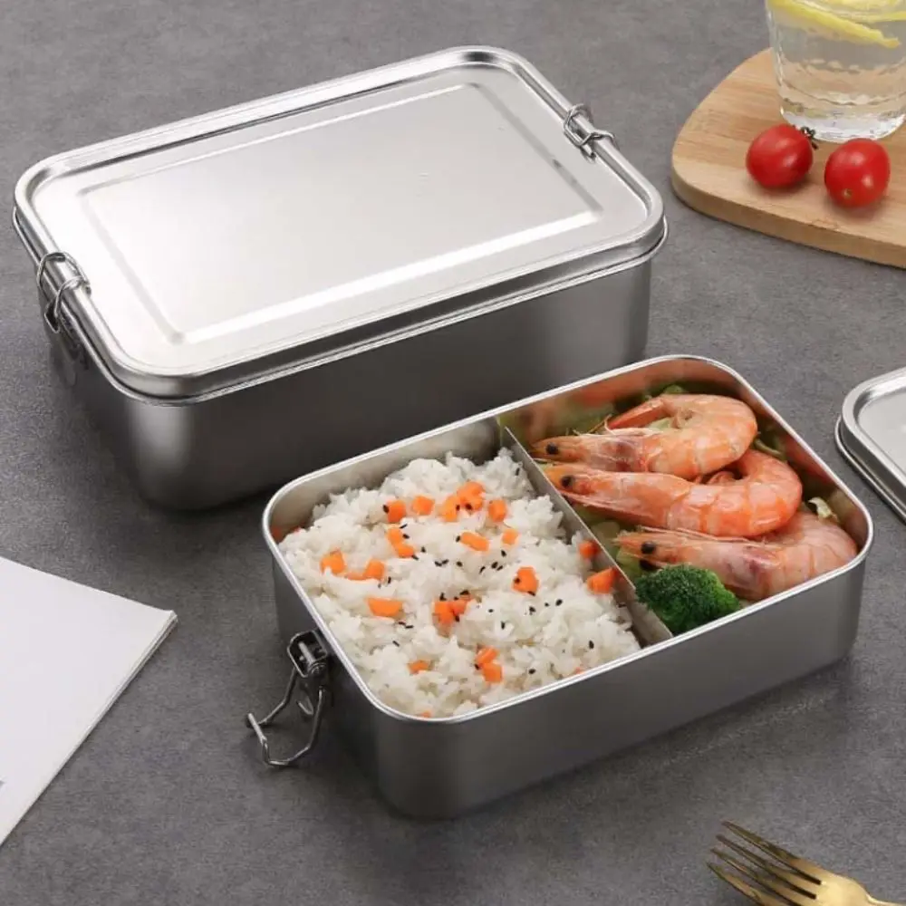 Rectangular 304 Stainless Steel Lunch Box Separated Removable Partitions Food Container Leakproof with Sealing Strip