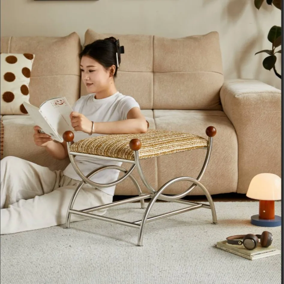 Retro door shoe changing stool metal soft bag pedal small sofa stool dressing stool