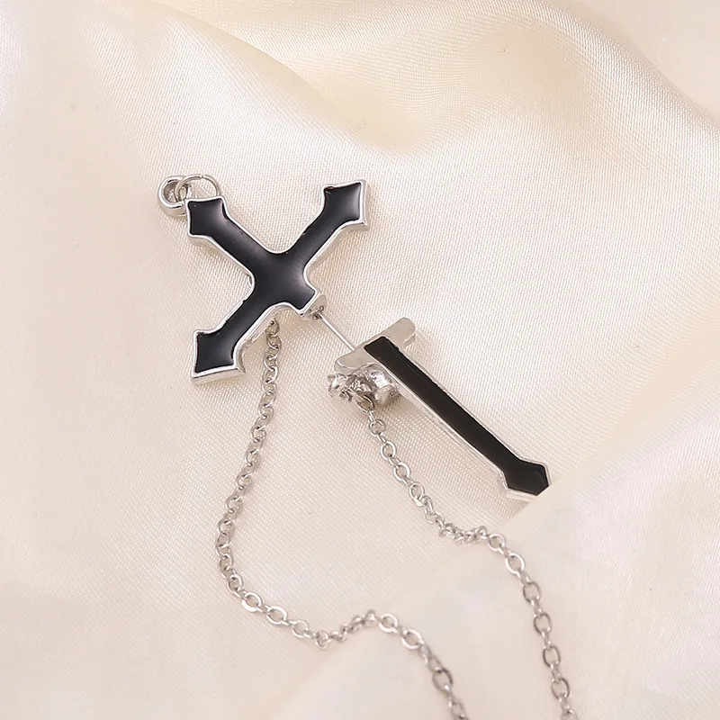 Vintage Black Big Cross Paired Tassel Earrings For Women Party Jewelry Punk Trendy Gothic Metal Earring Gifts Vintage Jwellery